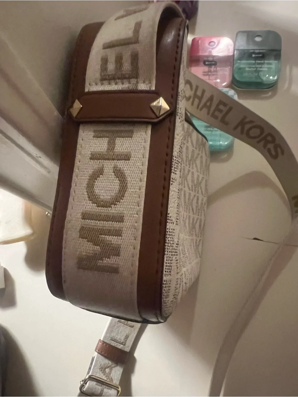 Michael Kors White Logo Messenger Crossbody with Gold Accents
